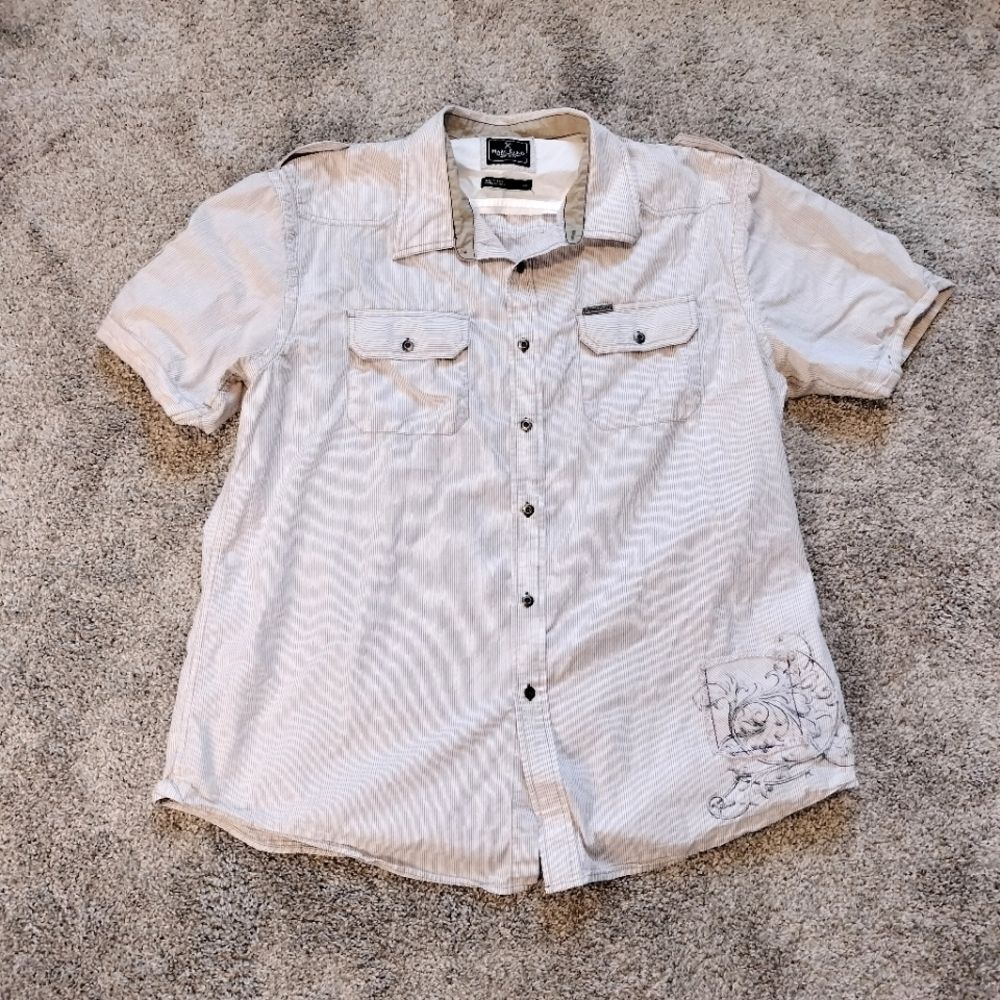 Marc Ecko Men's White Button Front Rose And Floral Short Sleeve Shirt Sz 2XL